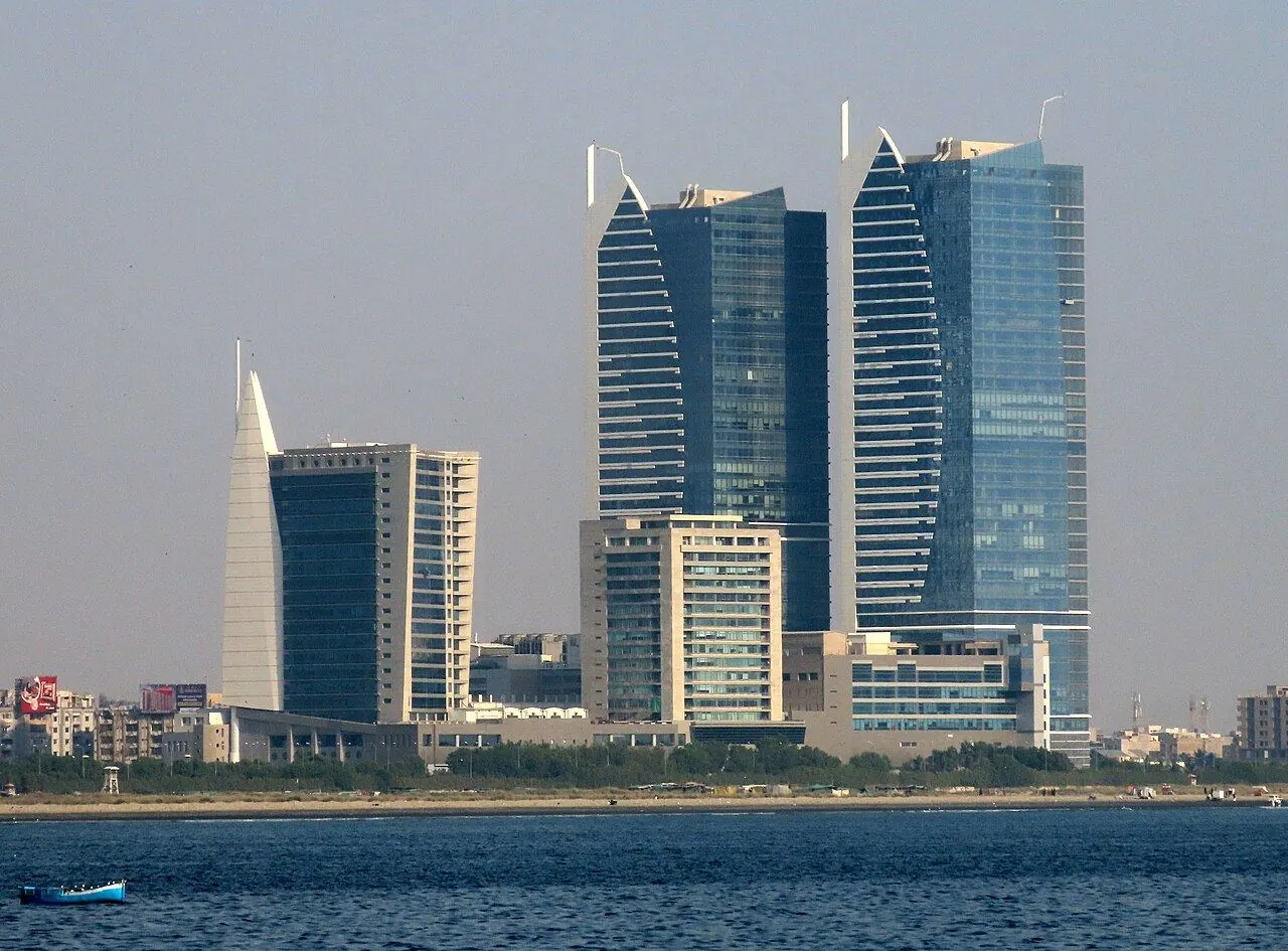 Karachi coastal city skyline at dusk